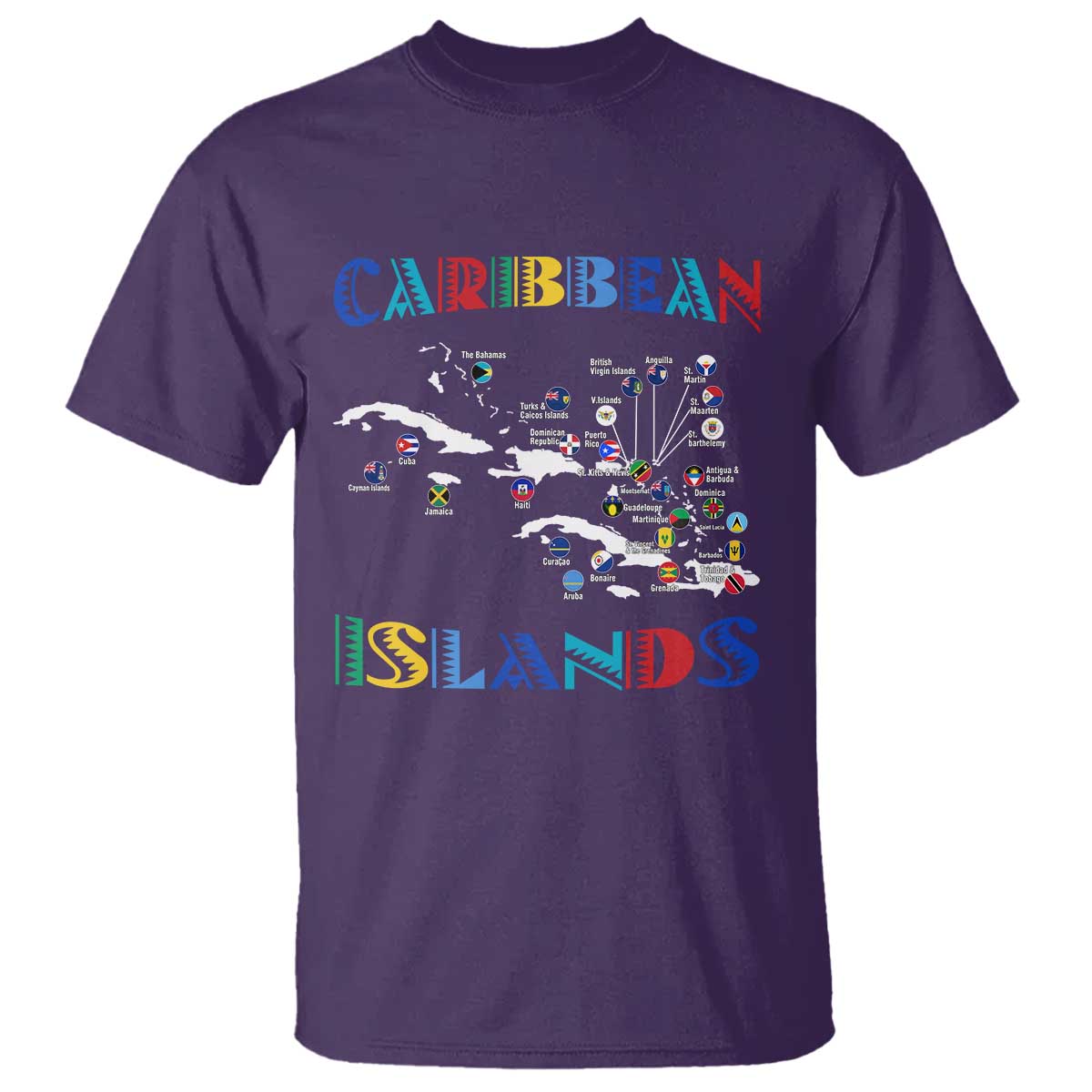Caribbean Islands T Shirt Caribbean Sea Tour Map Flag TS11 Purple Print Your Wear