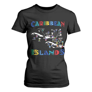 Caribbean Islands T Shirt For Women Caribbean Sea Tour Map Flag TS11 Black Print Your Wear