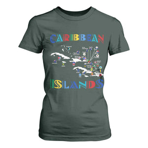 Caribbean Islands T Shirt For Women Caribbean Sea Tour Map Flag TS11 Dark Forest Green Print Your Wear