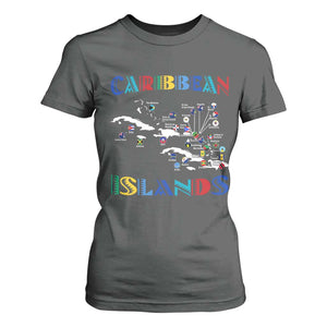 Caribbean Islands T Shirt For Women Caribbean Sea Tour Map Flag TS11 Dark Heather Print Your Wear