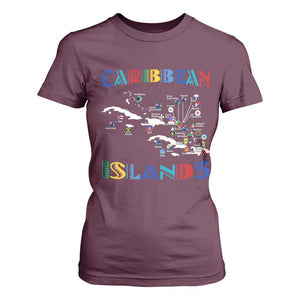 Caribbean Islands T Shirt For Women Caribbean Sea Tour Map Flag TS11 Maroon Print Your Wear