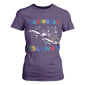Caribbean Islands T Shirt For Women Caribbean Sea Tour Map Flag TS11 Purple Print Your Wear