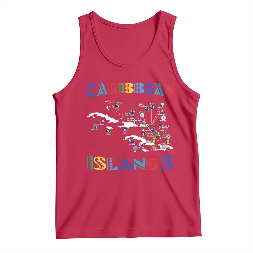 Caribbean Islands Tank Top Caribbean Sea Tour Map Flag TS11 Red Print Your Wear