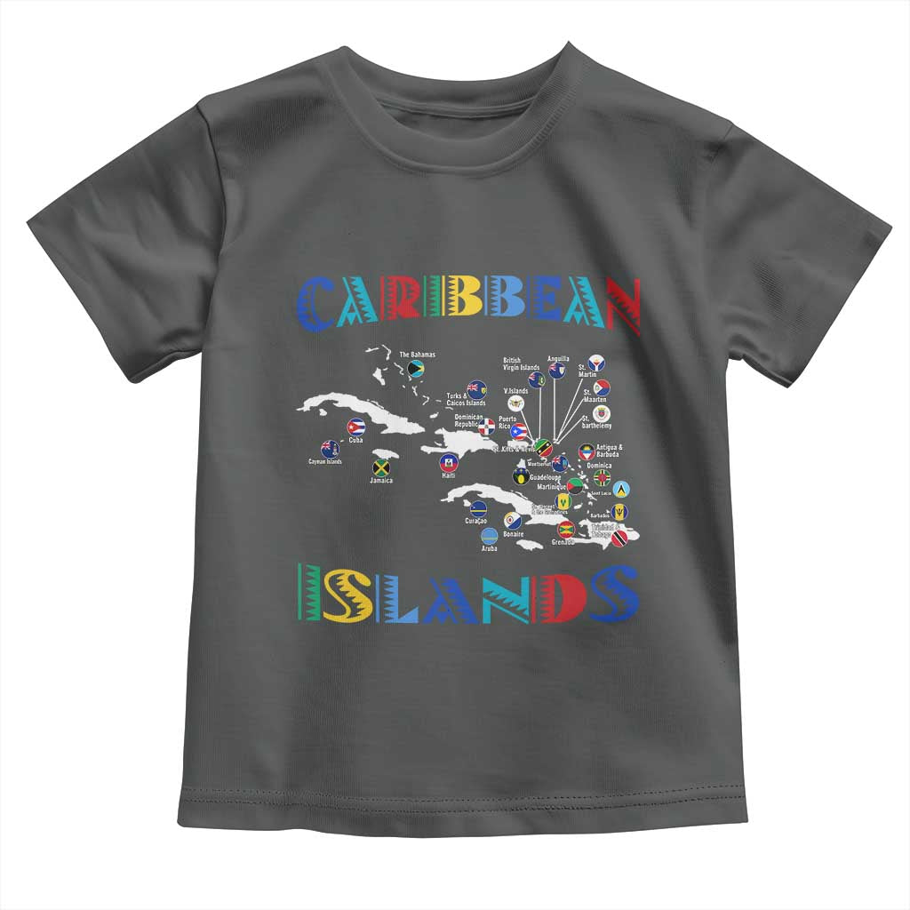 Caribbean Islands Toddler T Shirt Caribbean Sea Tour Map Flag TS11 Dark Heather Print Your Wear