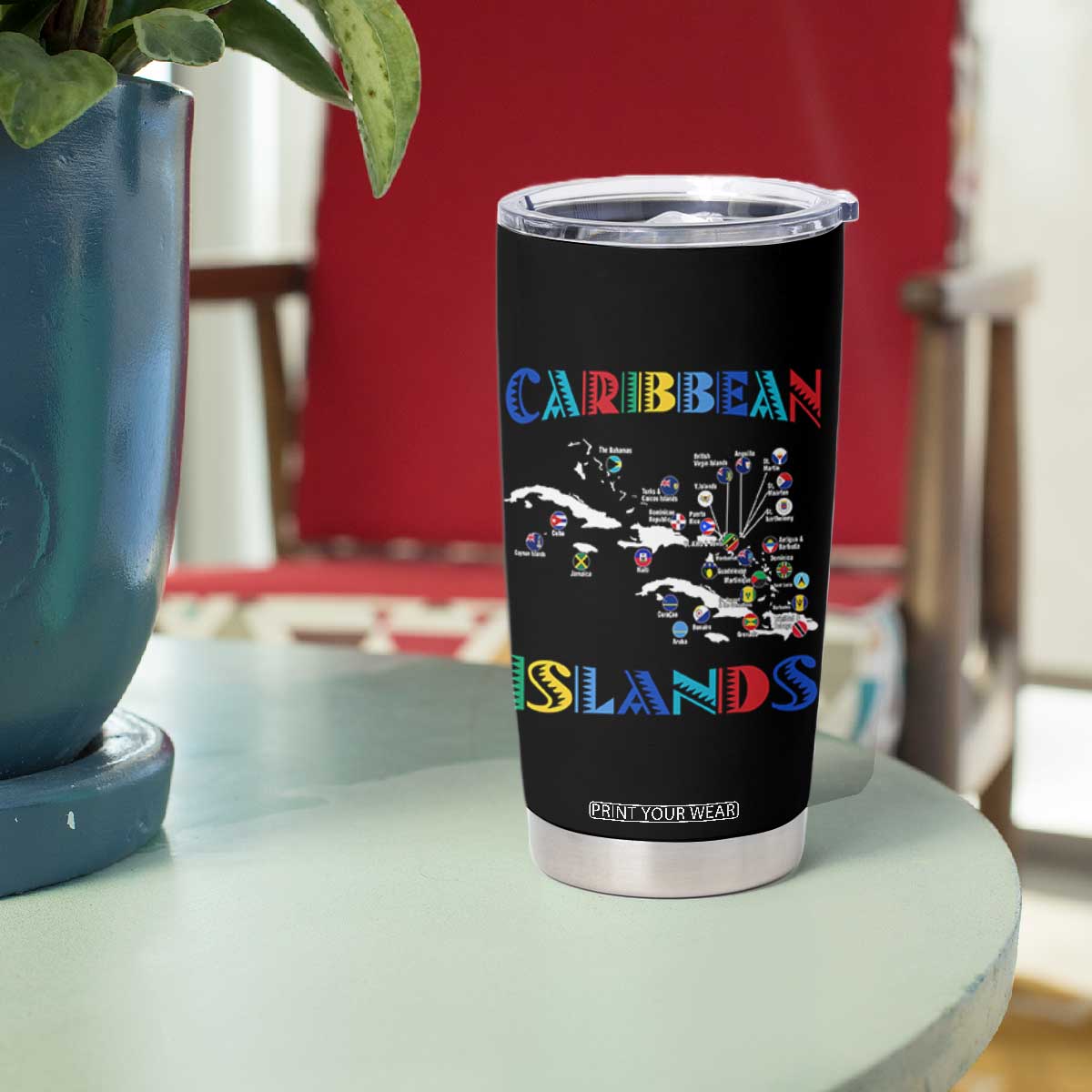 Caribbean Islands Tumbler Cup Caribbean Sea Tour Map Flag TS11 Print Your Wear