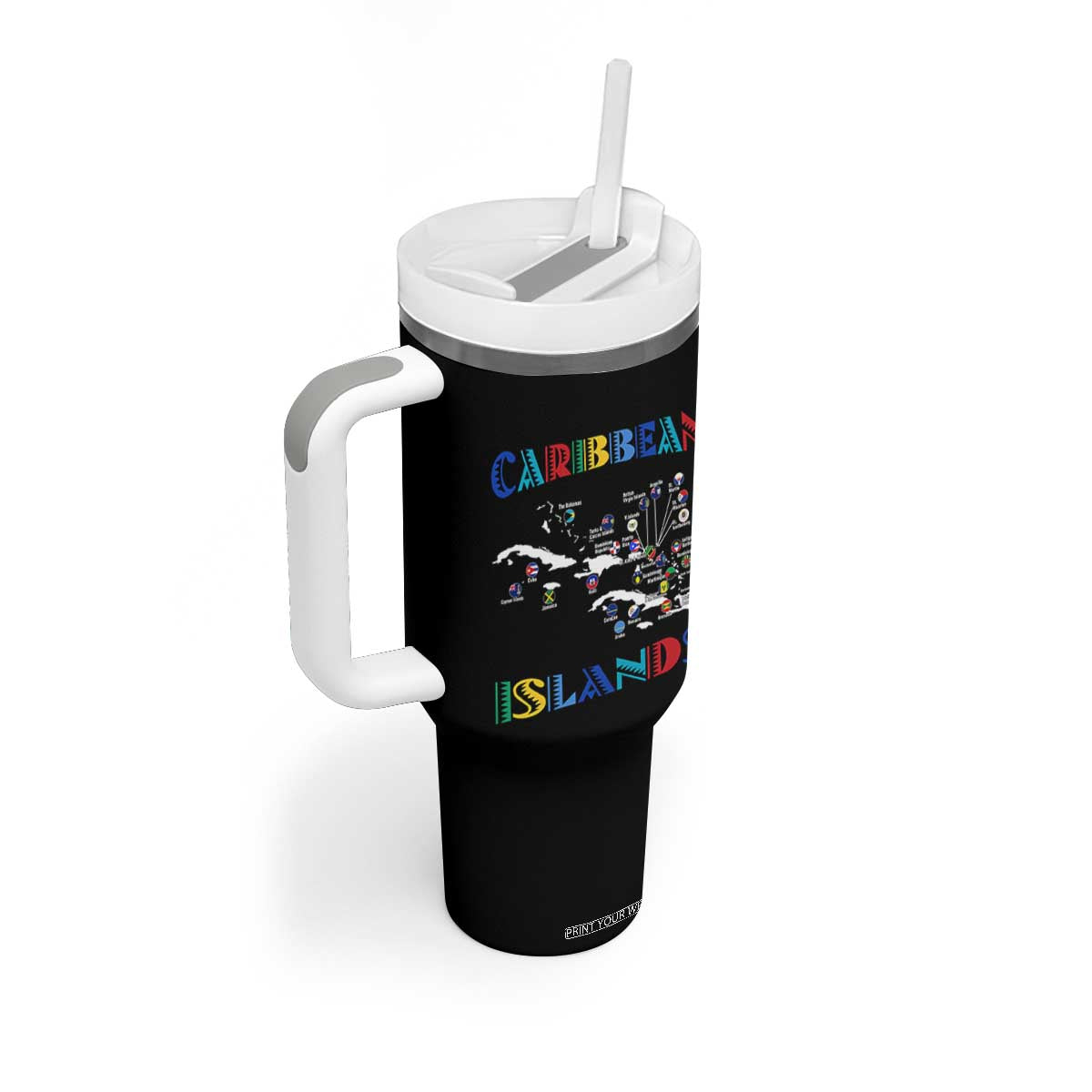 Caribbean Islands Tumbler With Handle Caribbean Sea Tour Map Flag TS11 Print Your Wear