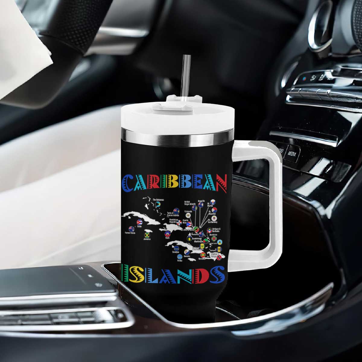 Caribbean Islands Tumbler With Handle Caribbean Sea Tour Map Flag TS11 Print Your Wear