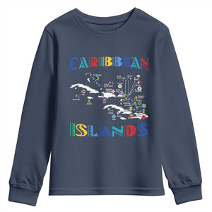 Caribbean Islands Youth Sweatshirt Caribbean Sea Tour Map Flag TS11 Navy Print Your Wear