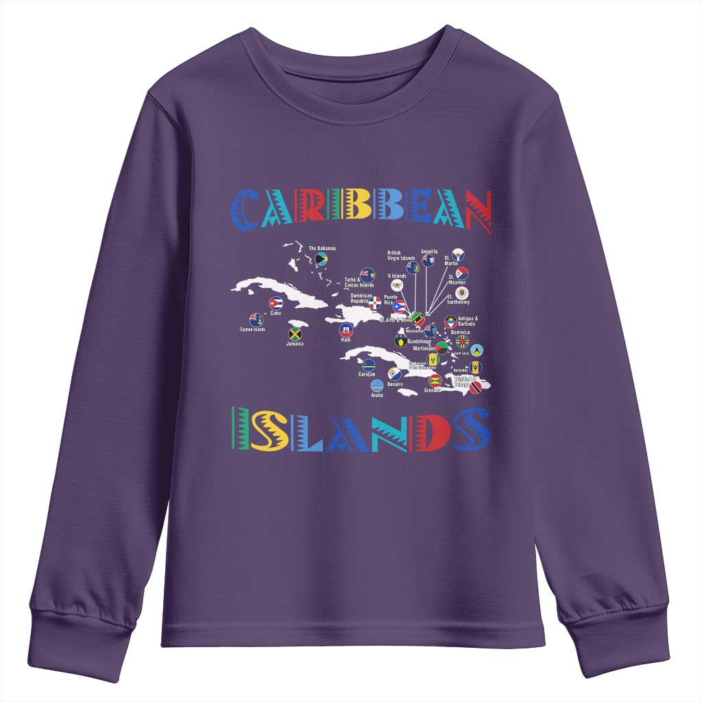 Caribbean Islands Youth Sweatshirt Caribbean Sea Tour Map Flag TS11 Purple Print Your Wear