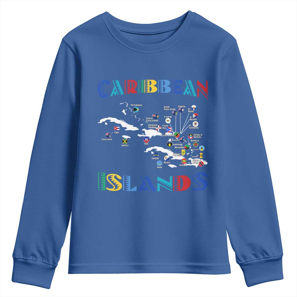 Caribbean Islands Youth Sweatshirt Caribbean Sea Tour Map Flag TS11 Royal Blue Print Your Wear