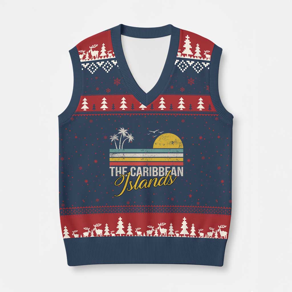 The Caribbean Islands V-Neck Knit Sweater Vest Retro Vacation Beach Caribbean Sea Tour TS11 Navy Red Print Your Wear