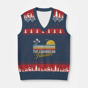 The Caribbean Islands V-Neck Knit Sweater Vest Retro Vacation Beach Caribbean Sea Tour TS11 Navy Red Print Your Wear