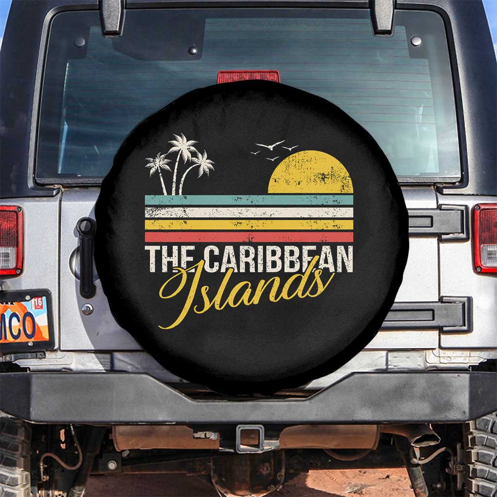 The Caribbean Islands Spare Tire Cover Retro Vacation Beach Caribbean Sea Tour TS11 No hole Black Print Your Wear
