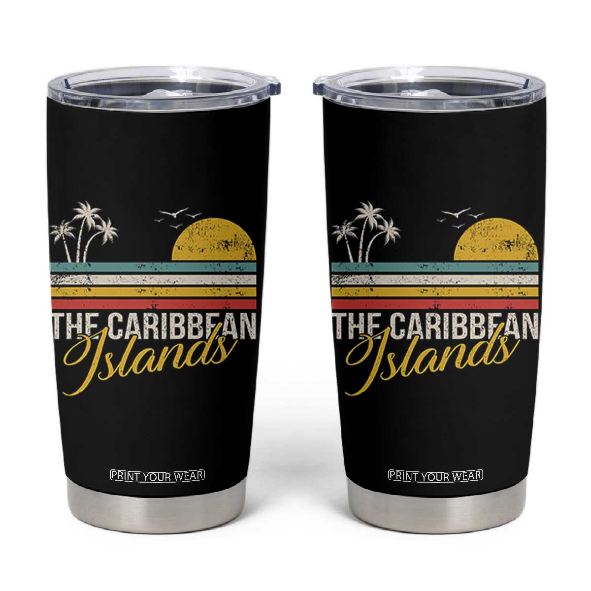 The Caribbean Islands Tumbler Cup Retro Vacation Beach Caribbean Sea Tour TS11 Black Print Your Wear
