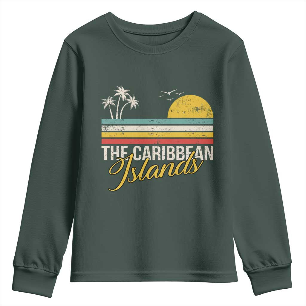 The Caribbean Islands Youth Sweatshirt Retro Vacation Beach Caribbean Sea Tour TS11 Dark Forest Green Print Your Wear