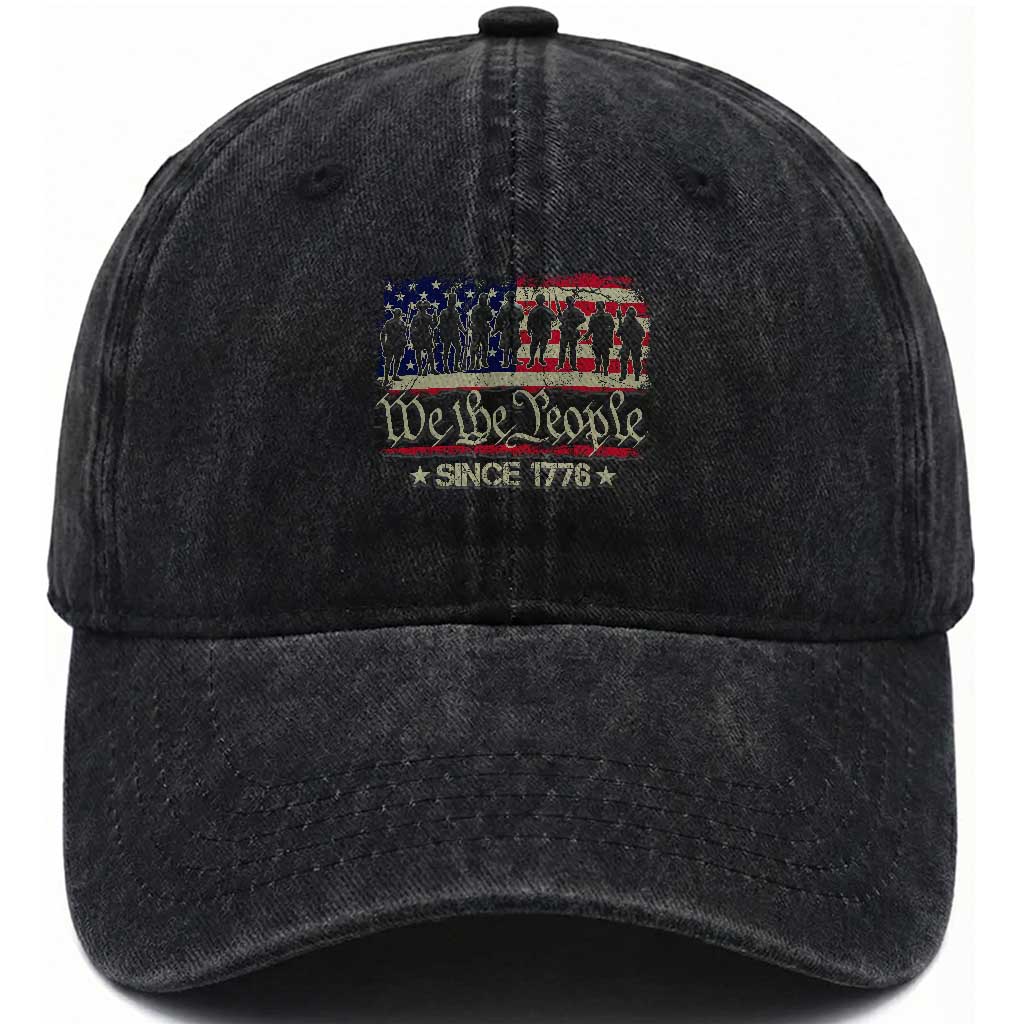 We The People Since 1776 Washed Cotton Baseball Cap 250 Years America Anniversary Vintage American Flag TS11 Washed Cap Universal Fit Black Print Your Wear