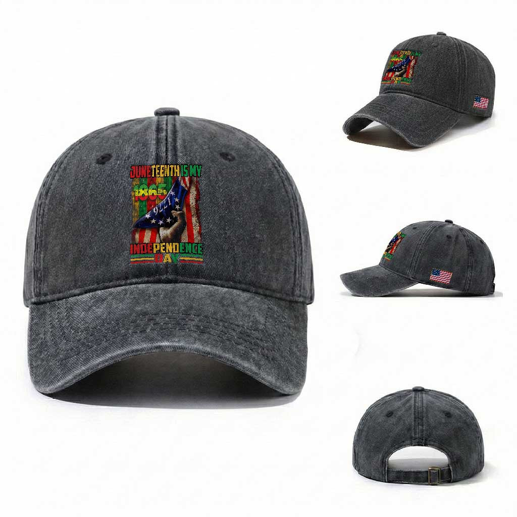 Juneteenth Is My Independence Day Washed Cotton Baseball Cap Black Pride American Flag