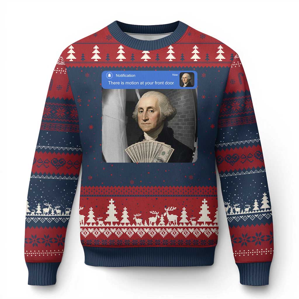 There is Motion At Your Front Door George Washington Meme Ugly Christmas Sweater TS11 Navy Red Print Your Wear
