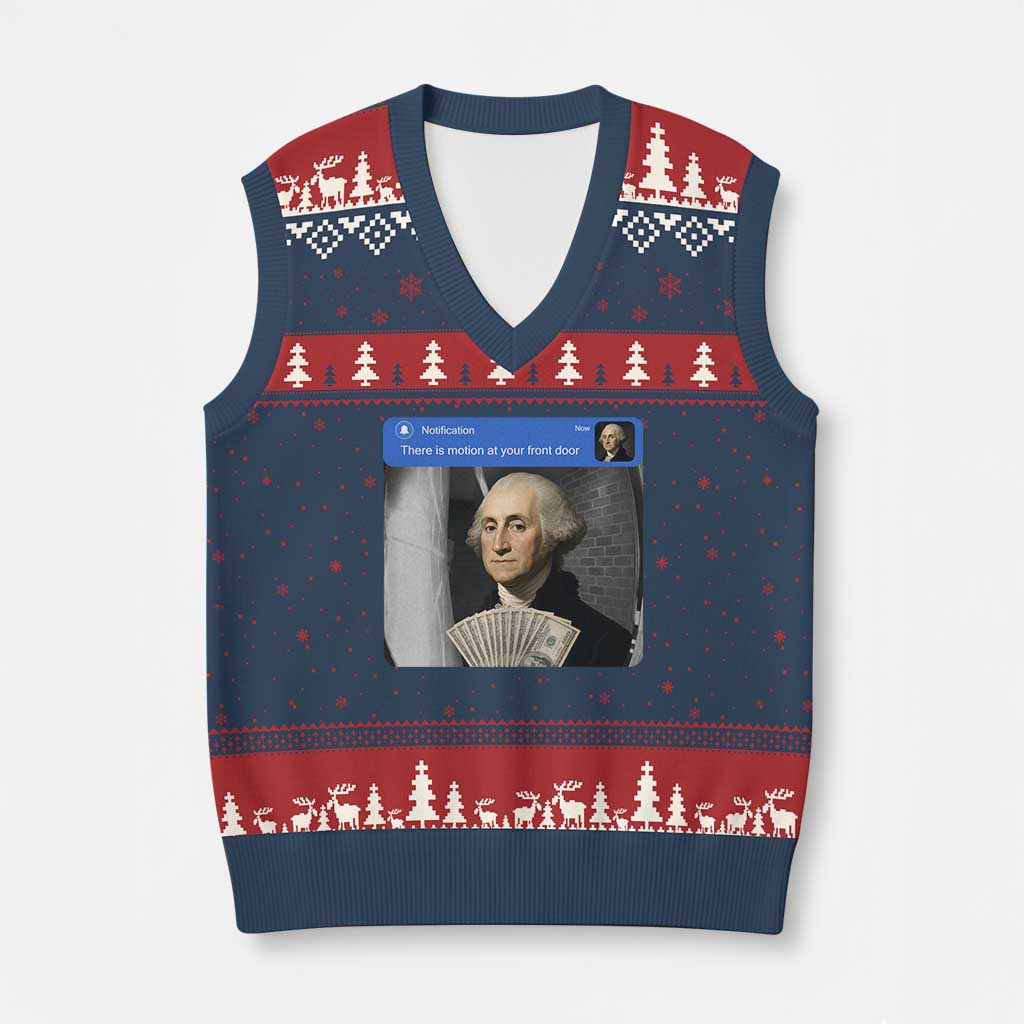 There is Motion At Your Front Door George Washington Meme V-Neck Knit Sweater Vest TS11 Navy Red Print Your Wear