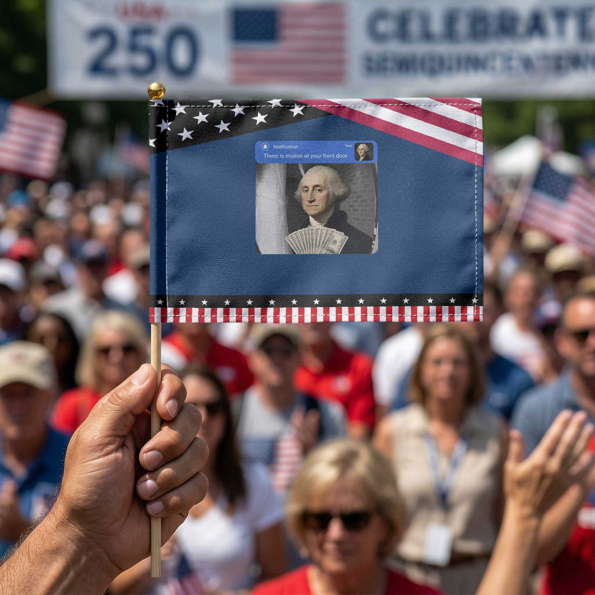 There is Motion At Your Front Door George Washington Meme Patriotic Handheld Flag