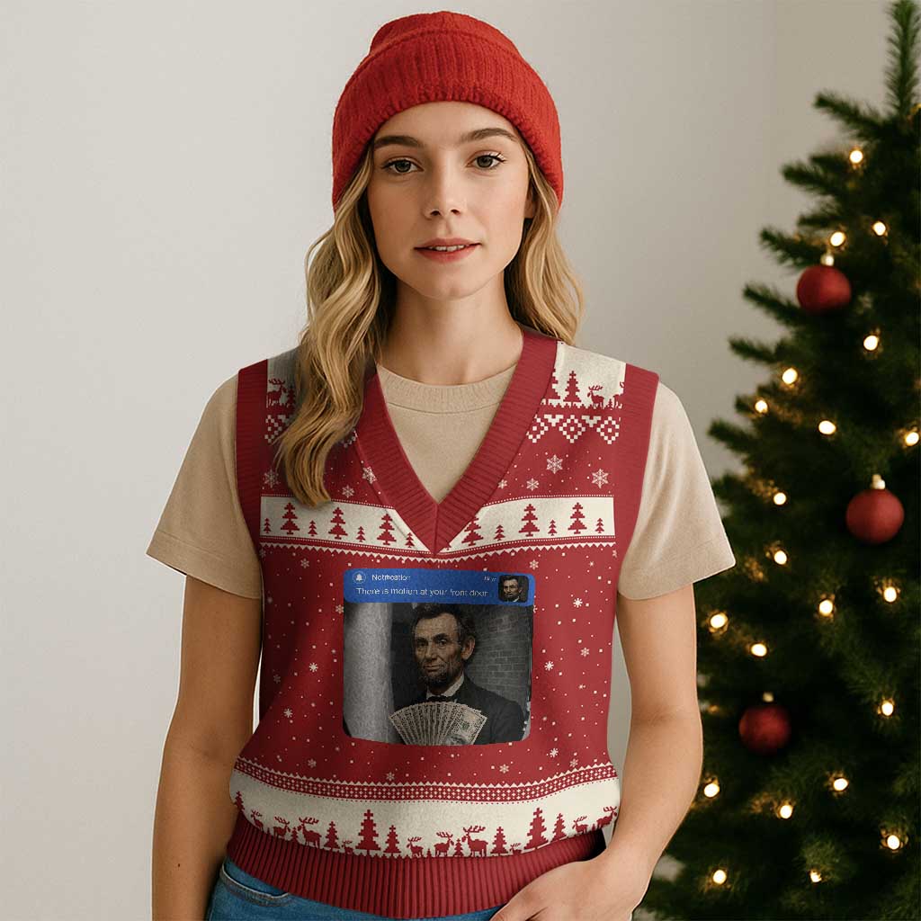 There is Motion At Your Front Door Abraham Lincoln Meme V-Neck Knit Sweater Vest