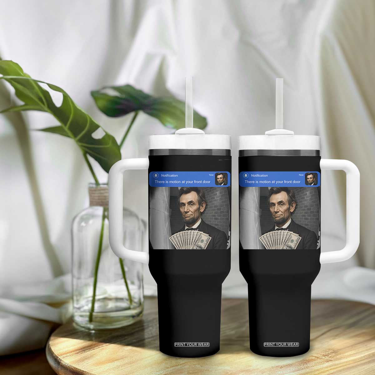 There is Motion At Your Front Door Abraham Lincoln Meme Tumbler With Handle