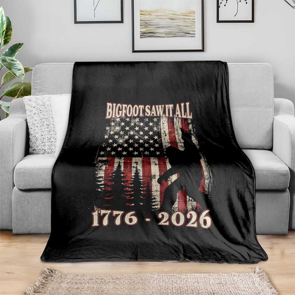 Bigfoot 250th Anniversary USA Throw Blanket Bigfoot Saw It All 1776 2026 4th of July