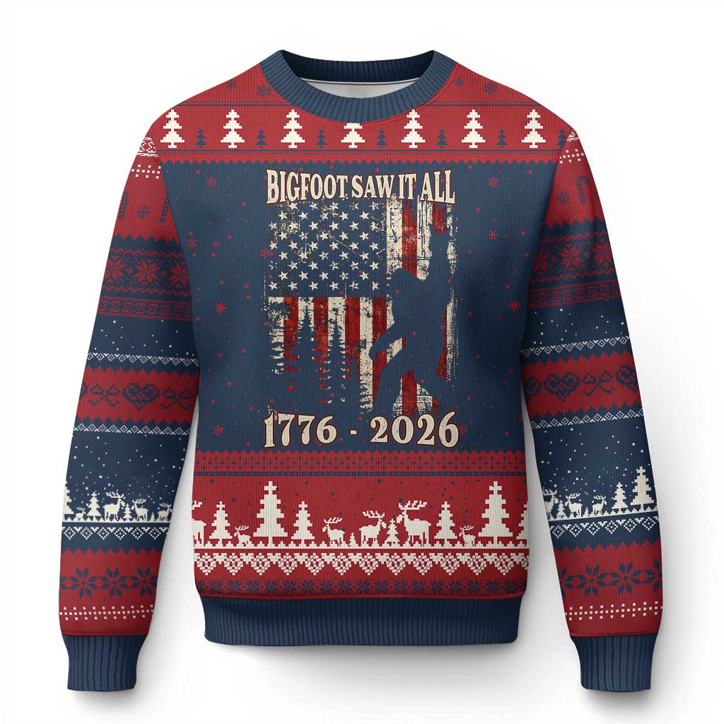 Bigfoot 250th Anniversary USA Ugly Christmas Sweater Bigfoot Saw It All 1776 2026 4th of July TS11 Navy Red Print Your Wear