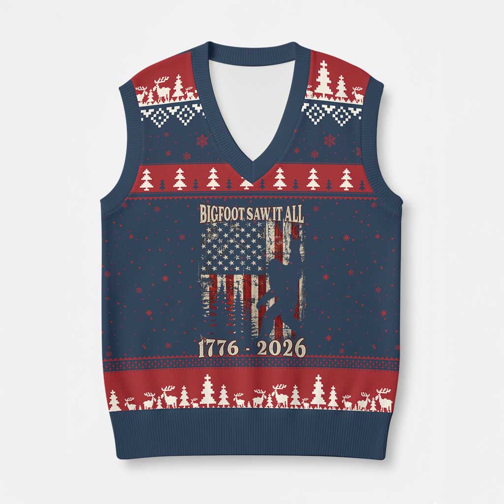Bigfoot 250th Anniversary USA V-Neck Knit Sweater Vest Bigfoot Saw It All 1776 2026 4th of July