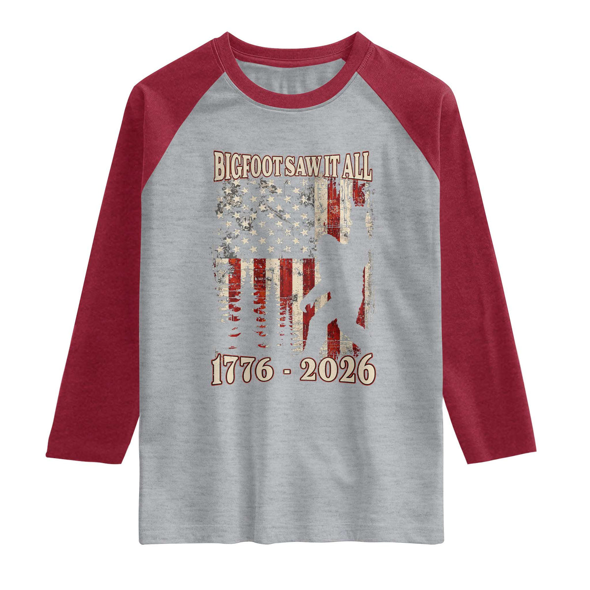 Bigfoot 250th Anniversary USA Raglan Shirt Bigfoot Saw It All 1776 2026 4th of July