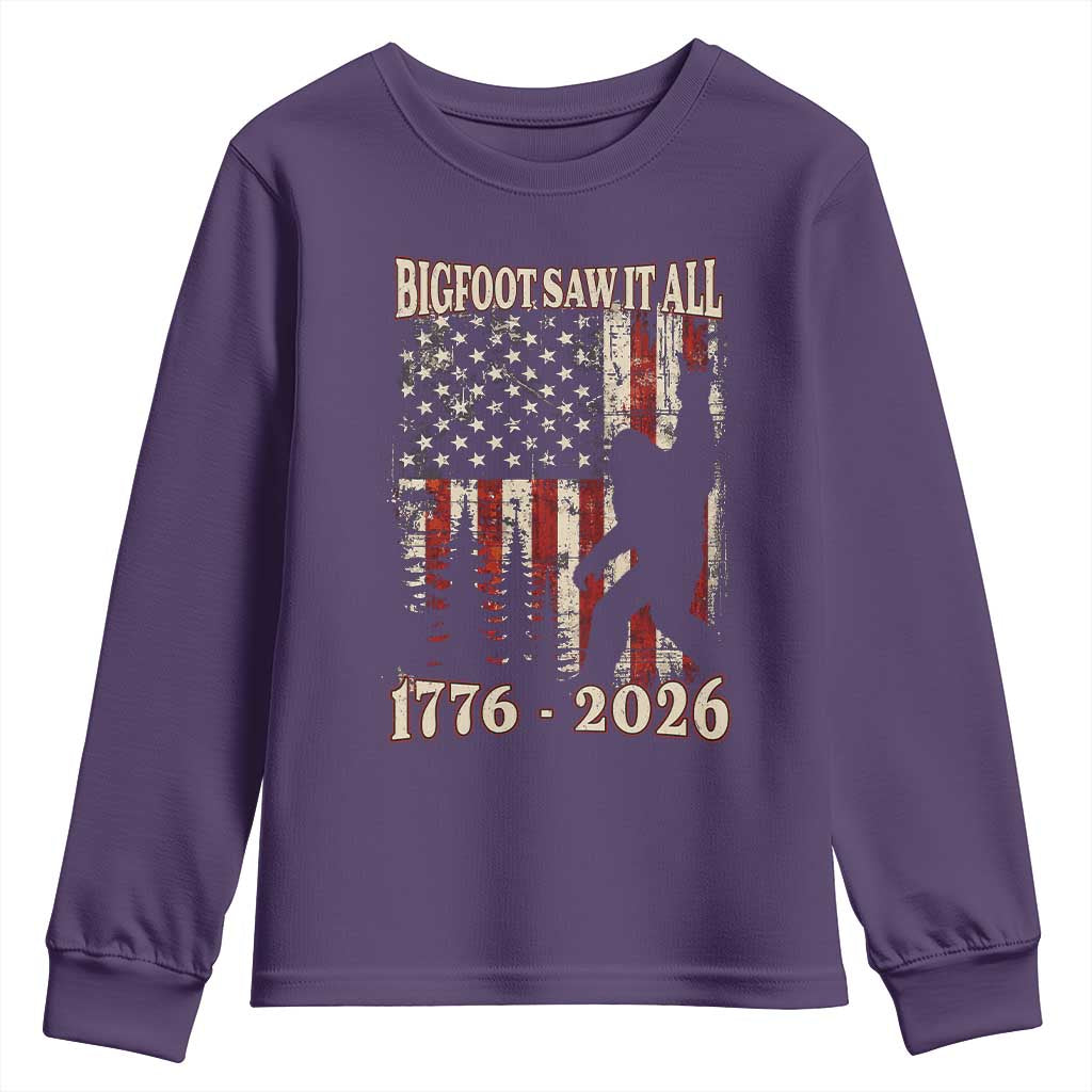 Bigfoot 250th Anniversary USA Youth Sweatshirt Bigfoot Saw It All 1776 2026 4th of July