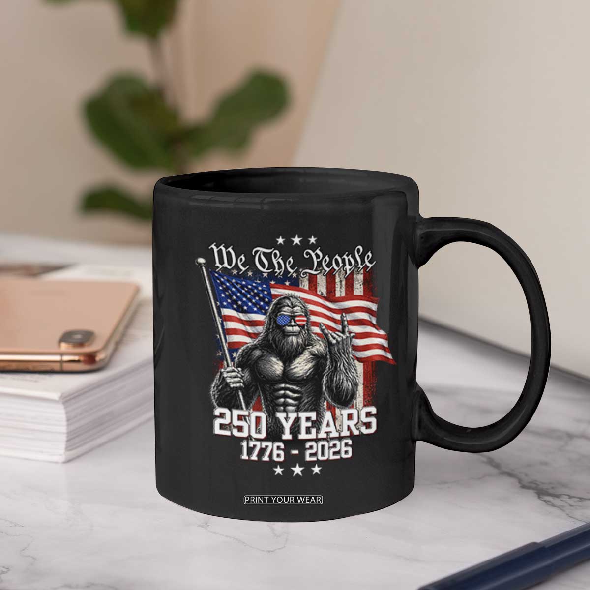 250th Anniversary USA Bigfoot Coffee Mug Sasquatch 250 Years Independence