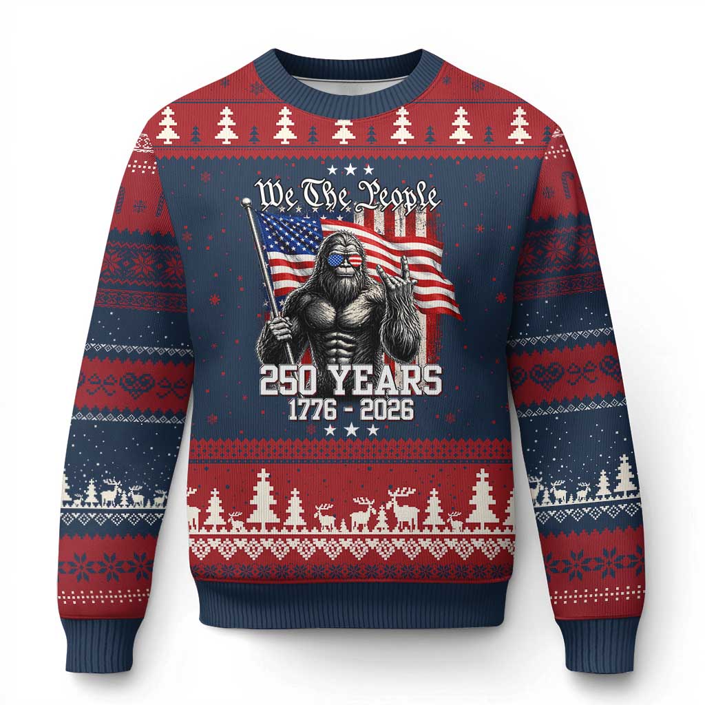 250th Anniversary USA Bigfoot Ugly Christmas Sweater Sasquatch 250 Years Independence TS11 Navy Red Print Your Wear