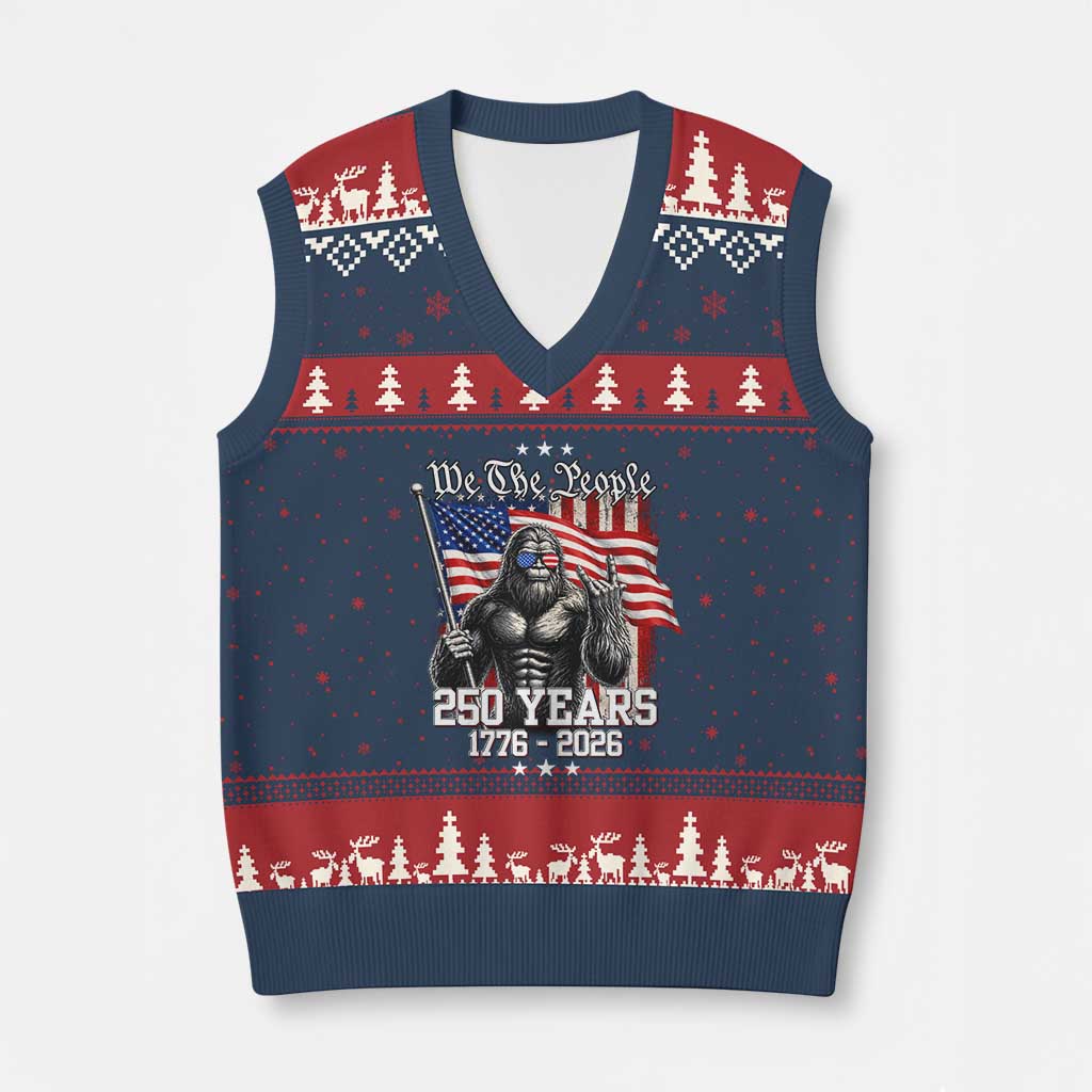 250th Anniversary USA Bigfoot V-Neck Knit Sweater Vest Sasquatch 250 Years Independence