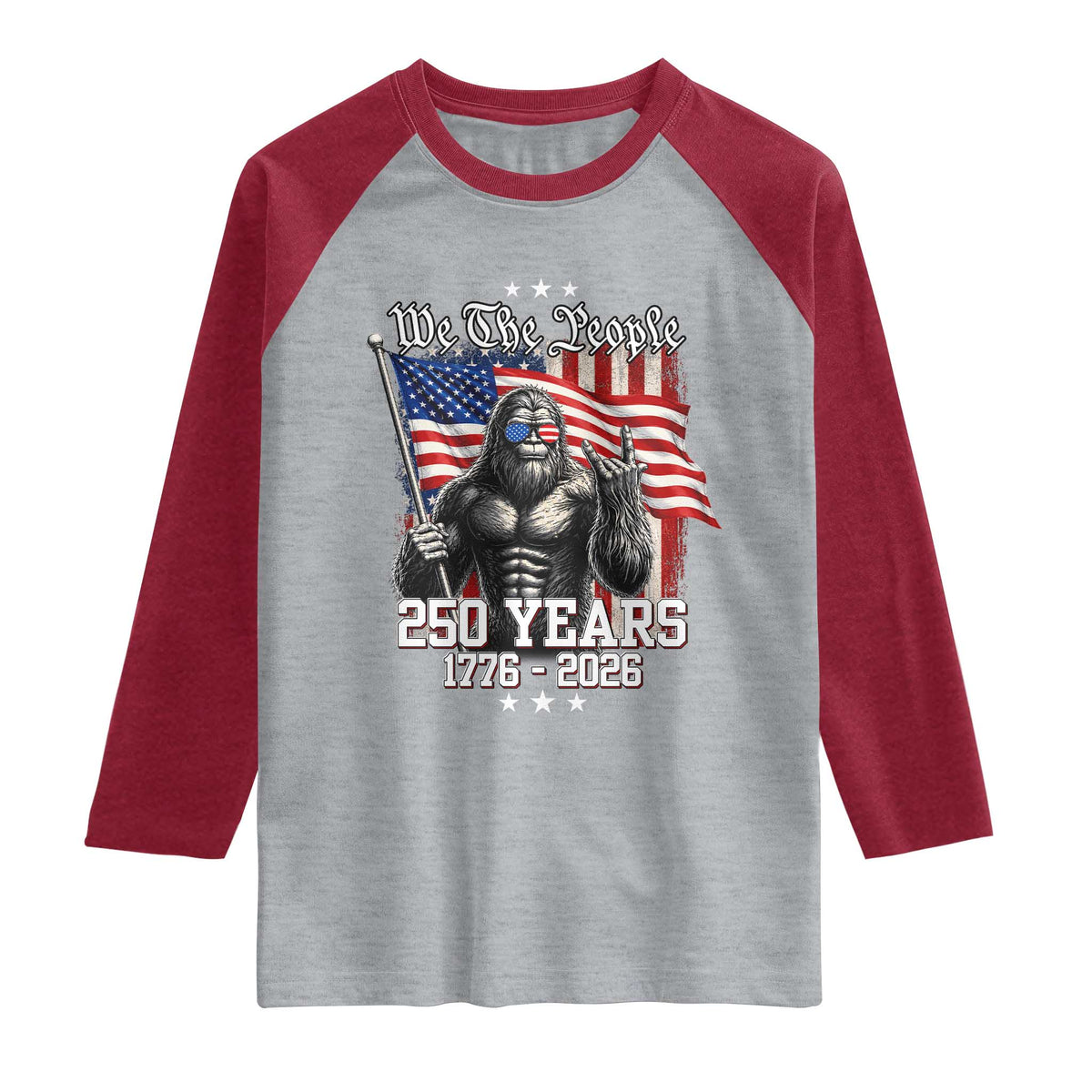 250th Anniversary USA Bigfoot Raglan Shirt Sasquatch 250 Years Independence