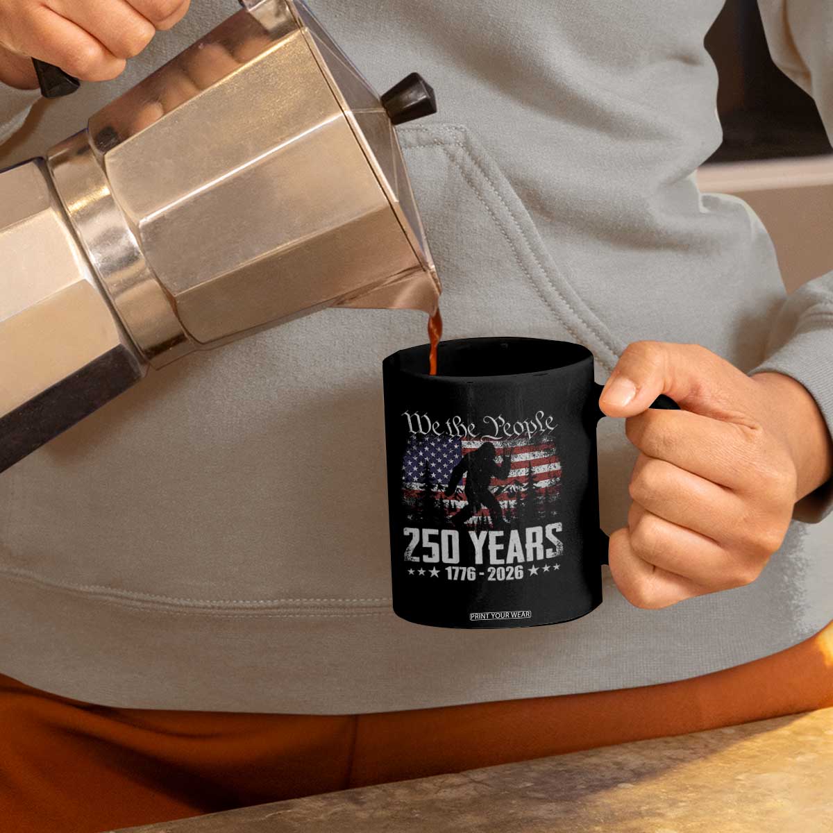 Bigfoot 250 Years American Flag Patriotic 1776 2026 Coffee Mug