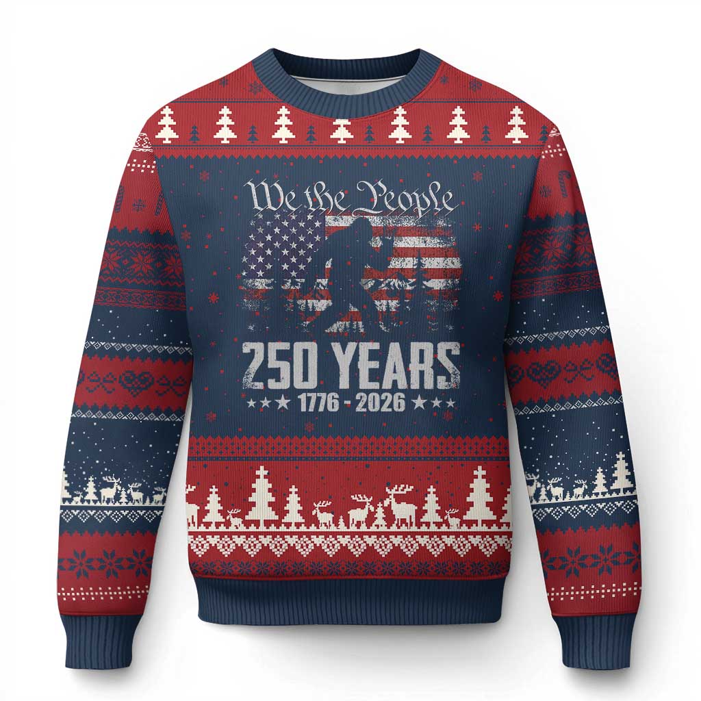 Bigfoot 250 Years American Flag Patriotic 1776 2026 Ugly Christmas Sweater TS11 Navy Red Print Your Wear