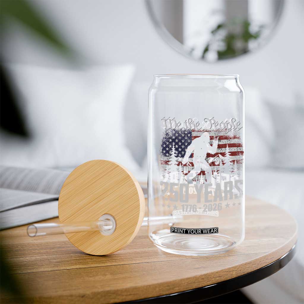 Bigfoot 250 Years American Flag Patriotic 1776 2026 Glass Can