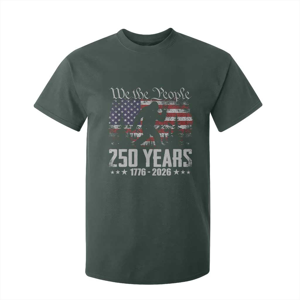 Bigfoot 250 Years American Flag Patriotic 1776 2026 T Shirt For Kid TS11 Dark Forest Green Print Your Wear