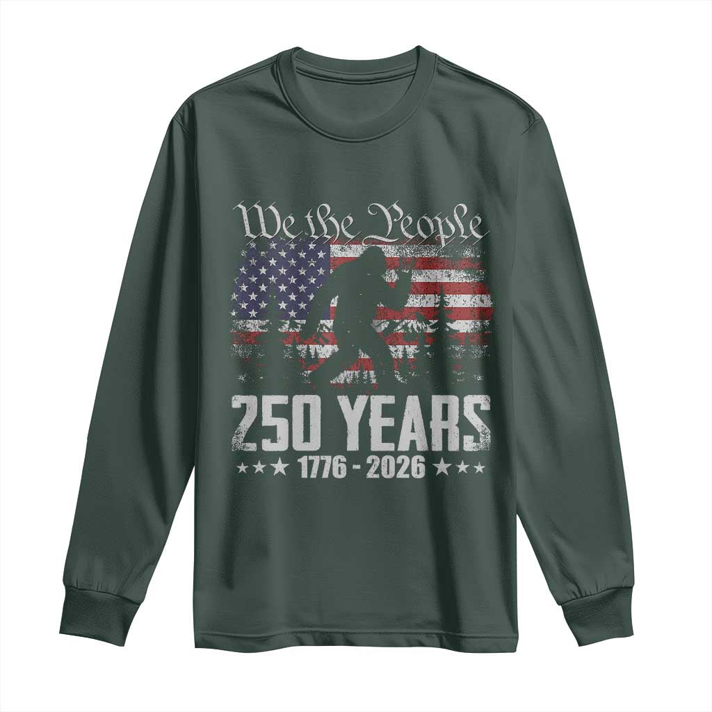 Bigfoot 250 Years American Flag Patriotic 1776 2026 Long Sleeve Shirt TS11 Dark Forest Green Print Your Wear
