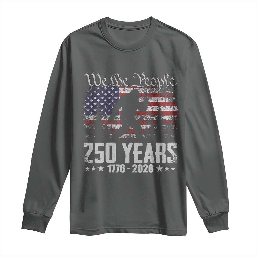 Bigfoot 250 Years American Flag Patriotic 1776 2026 Long Sleeve Shirt TS11 Dark Heather Print Your Wear