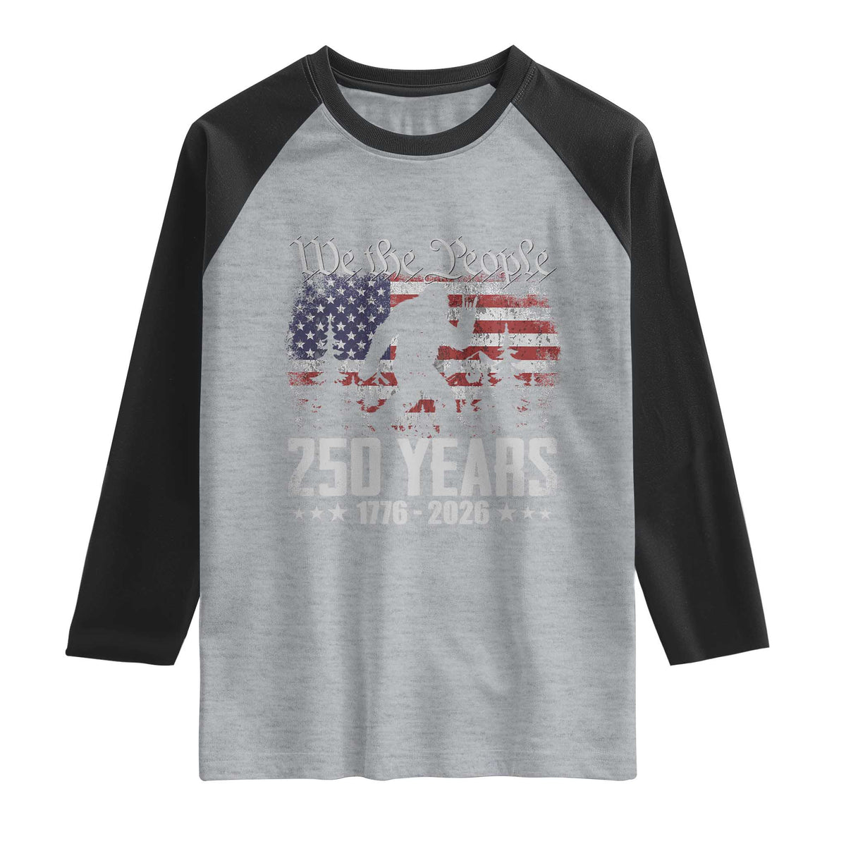 Bigfoot 250 Years American Flag Patriotic 1776 2026 Raglan Shirt