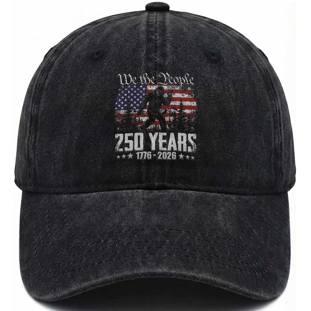 Bigfoot 250 Years American Flag Patriotic 1776 2026 Washed Cotton Baseball Cap TS11 Print Your Wear