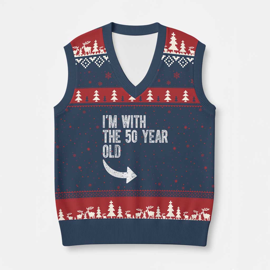 I'm With The 50 Year Old Matching V-Neck Knit Sweater Vest Turning 50 Funny 50th Birthday TS11 Navy Red Print Your Wear