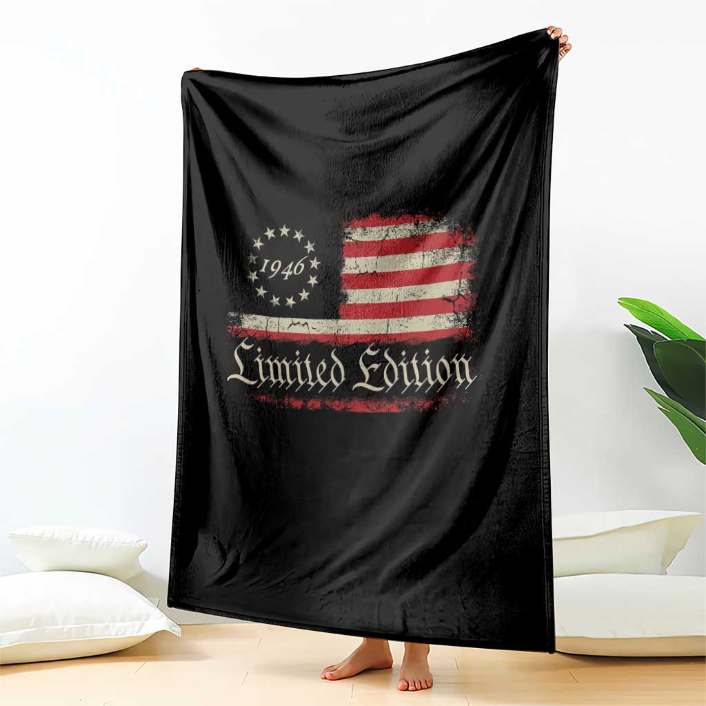 80th Birthday 1946 Limited Edition Throw Blanket Gifts for 80 Years Old Vintage American Flag