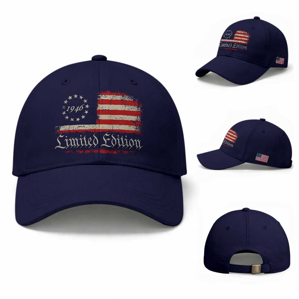 80th Birthday 1946 Limited Edition Baseball Cap Gifts for 80 Years Old Vintage American Flag TS11 Baseball Cap Universal Fit Dark Blue Print Your Wear