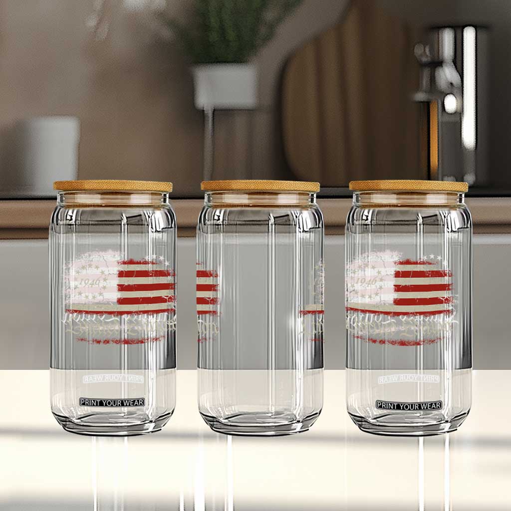 80th Birthday 1946 Limited Edition Glass Can Gifts for 80 Years Old Vintage American Flag
