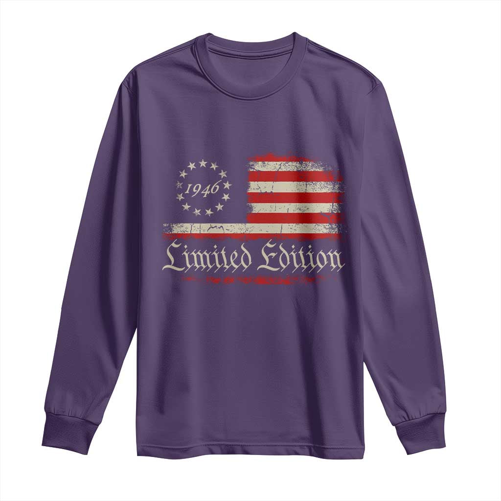 80th Birthday 1946 Limited Edition Long Sleeve Shirt Gifts for 80 Years Old Vintage American Flag