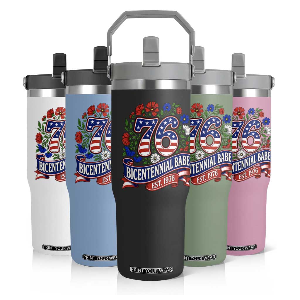 Bicentennial Babe 50th Birthday Flip Straw Tumbler Vintage 1976 Retro USA Floral