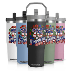 Bicentennial Babe 50th Birthday Flip Straw Tumbler Vintage 1976 Retro USA Floral